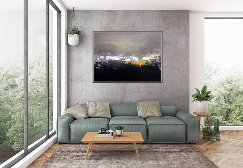 Office Handmade Hand-painted Grey Gold Leaf Hallway Abstract Canvas 8ZS9S